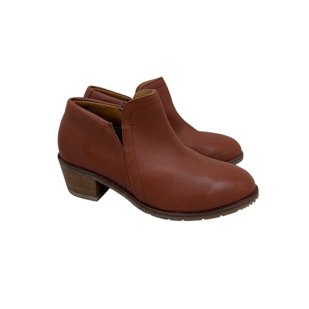 Xena Gravity Cognac Brown Leather Safety Toe Heel Booties Shoes Womens size 10